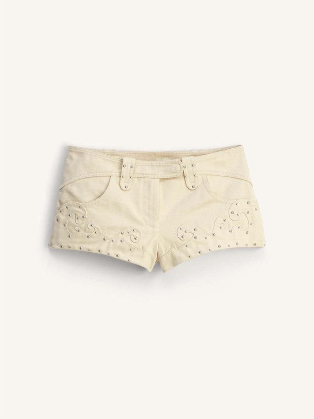 Zara Studio Sold Out Cream Studded Embroidered Micro Shorts